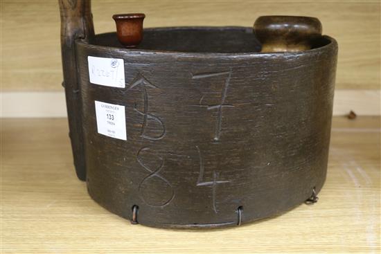 A steamed Bentwood container and mixed treen